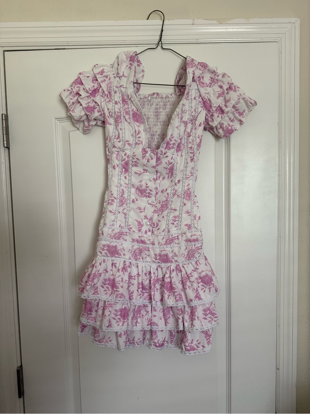 White Mini Dress with Pink Floral Print